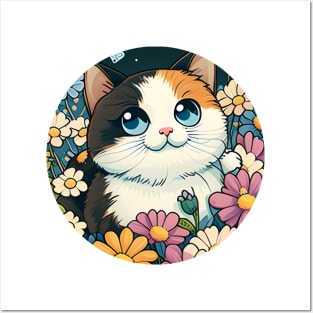 Flower Garden Kitty Cat Butterflies - Funny Cats Posters and Art